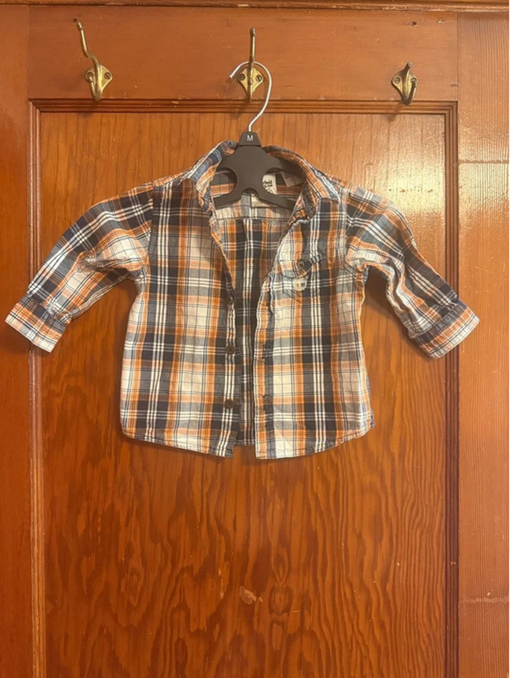 Timberland Baby Plaid Shirt 6–9 Months Orange Blue Button Down